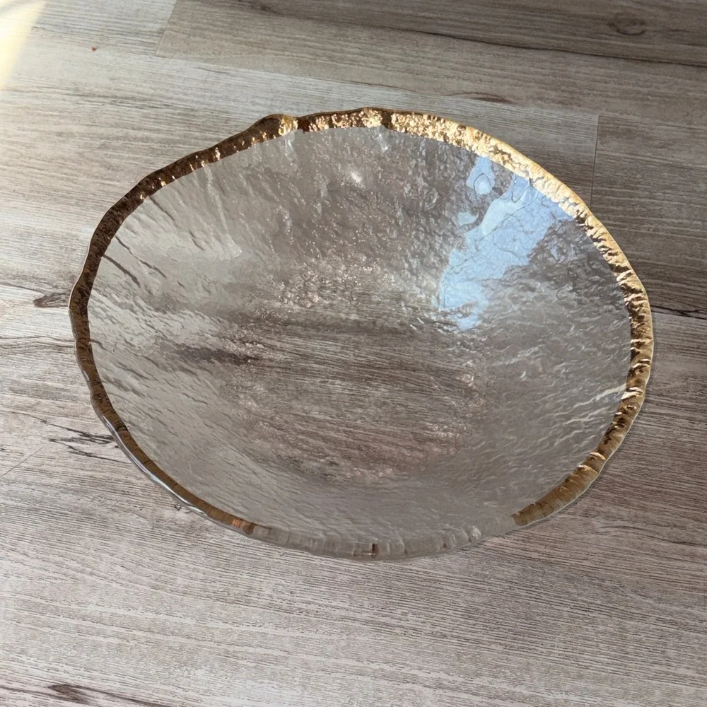 Glacier IVV Italian Textured Art Glass 10K Gold Trim Bowl 13